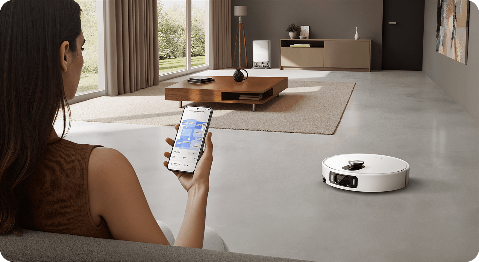  the robot navigating a cluttered room without touching furniture